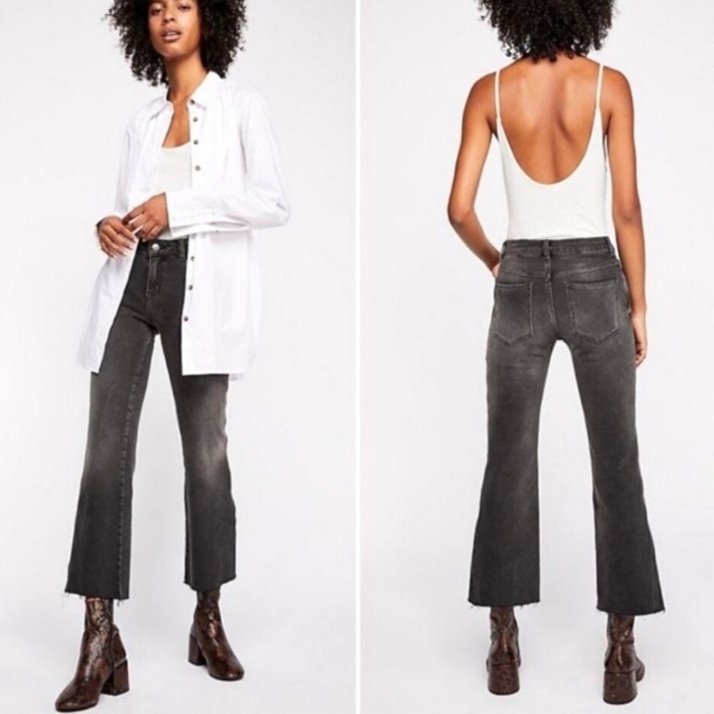 Free People Rita Cropped Raw Hem Flared Jeans
